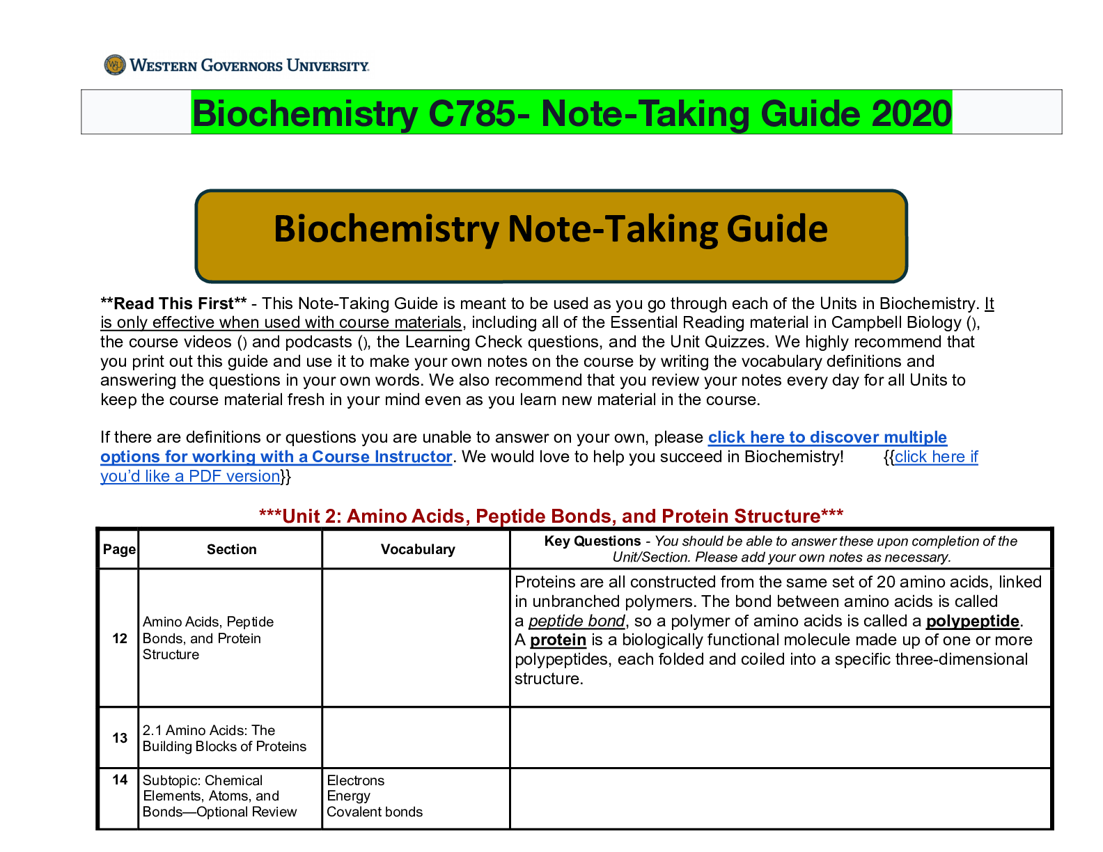 Preview of Biochemistry C785- Note-Taking Guide 2020